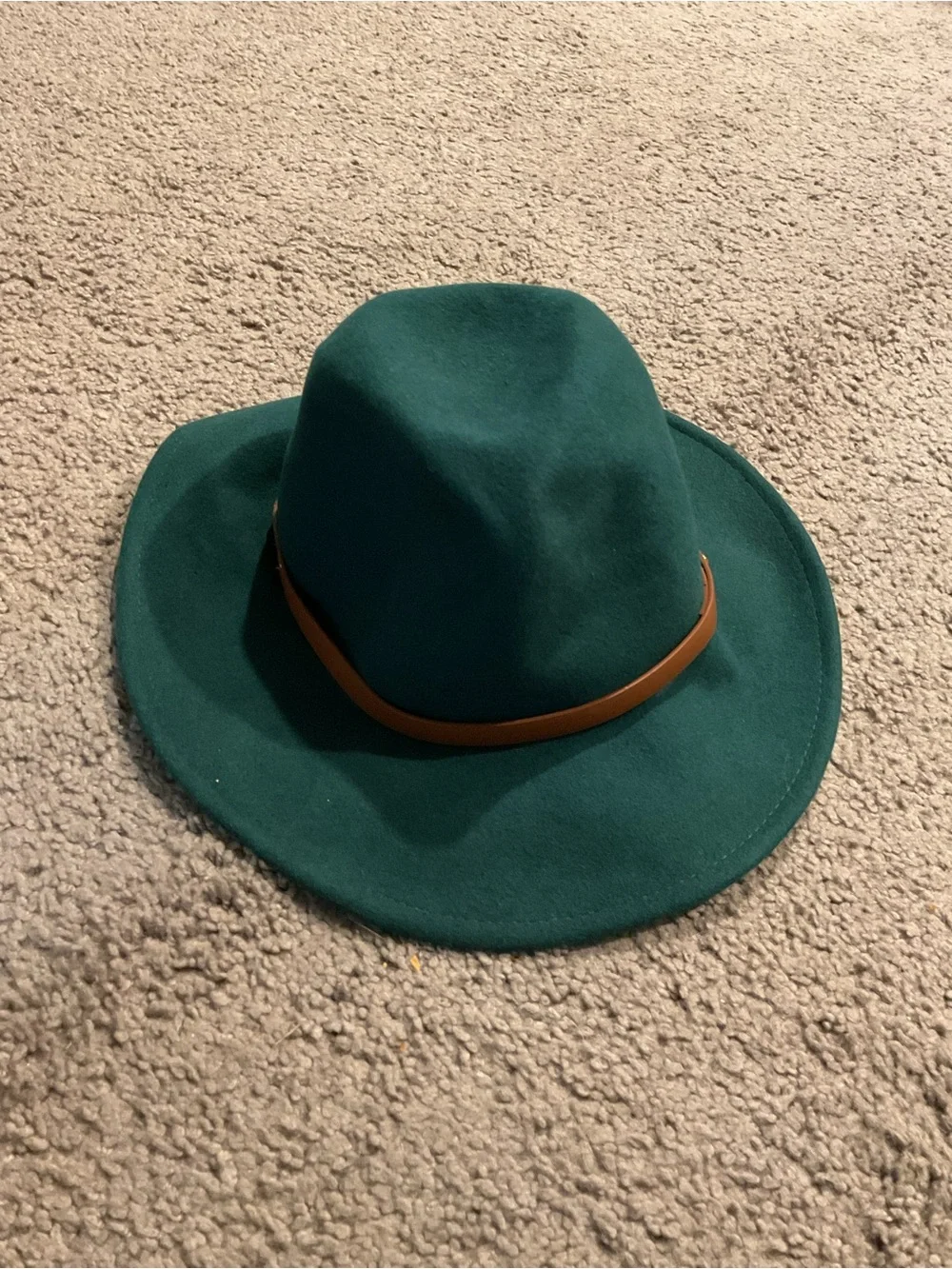 Free People 100% Wool Green Felt Fedora Hat Boho Bohemian Peasant
